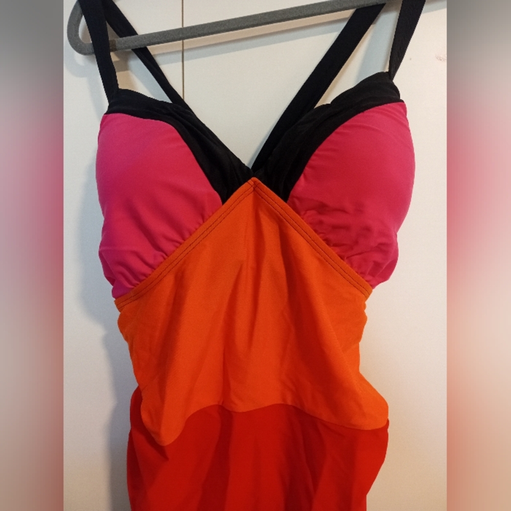 Lane Bryant Swimsuit Top Only Vibrant Pink and Orange